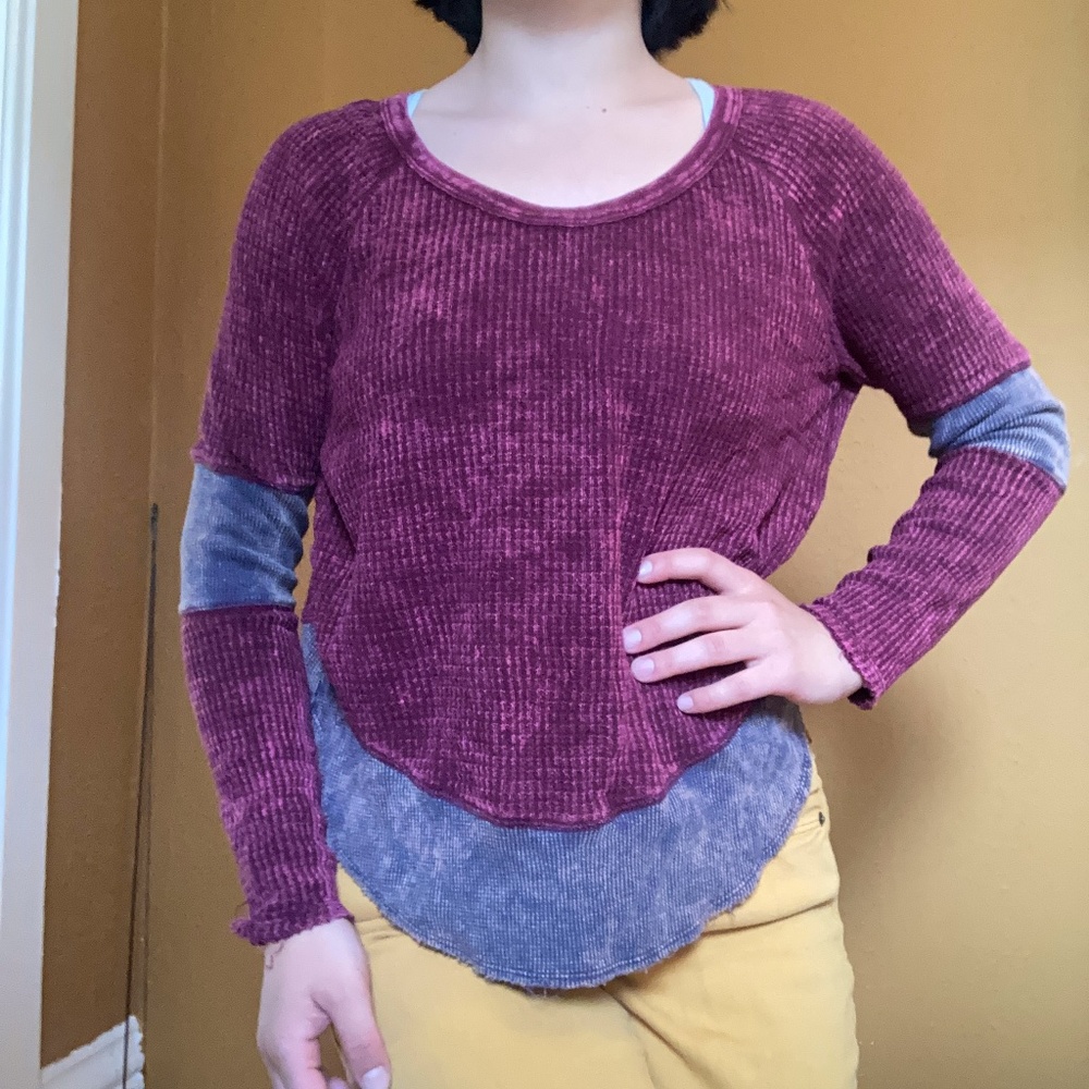 burgundy long sleeve henley with elbow patches
